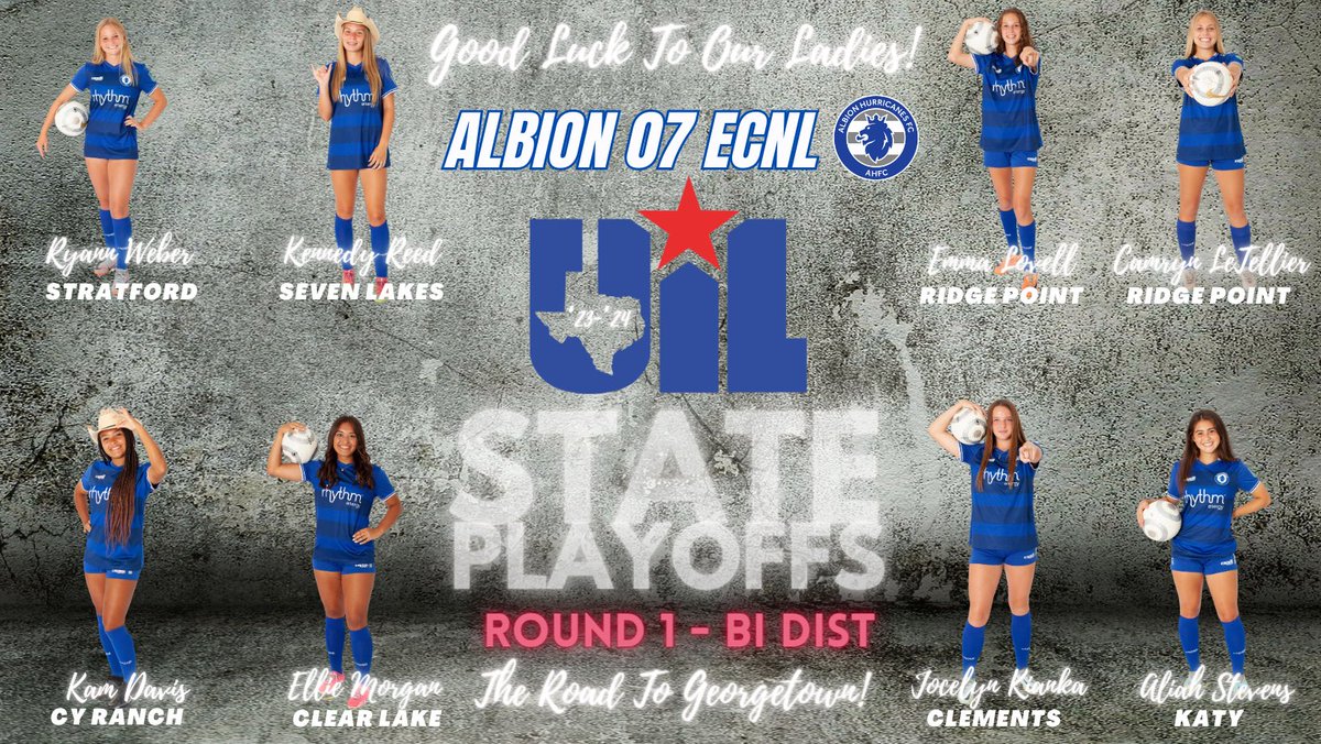 Bi-District Round One of @uiltexas State Soccer Playoffs starts Today! Best of luck to our ‘07s and their HS teams!💙🤍🏆 #ahfcpride #ahfcfamily #ahfcsoccer @PrepSoccerTX @LethalSoccer @ImYouthSoccer @vypehouston @SLGirlsSoccer @CHS_Ladysoccer1