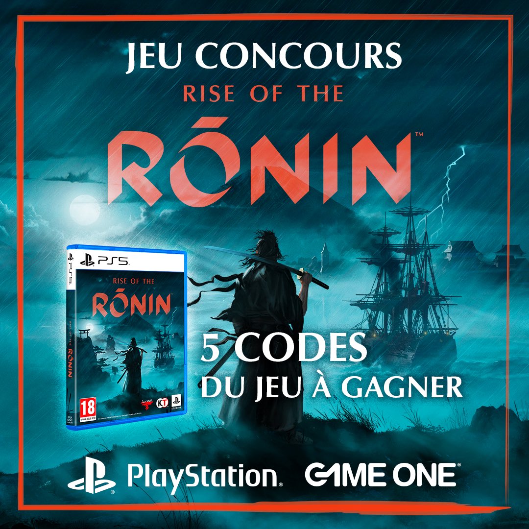 RT+Follow pour tenter de gagner un code du jeu Rise of the Ronin !! 🎊

Tirage au sort le 02/04 !
<a href="/PlayStationFR/">PlayStation France</a> #RiseoftheRonin #PS5