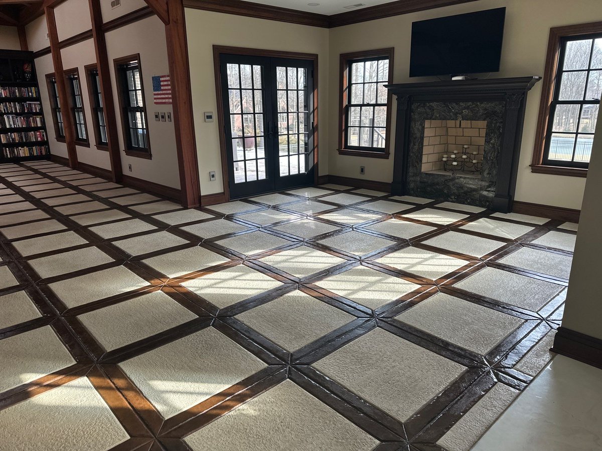 Spotlight: Keim Concrete wows with a unique floor design, using Deco-Crete's Travertine &amp; Sun Buff Antique Release, topped with Walnut Armour Dye. Superb craftsmanship!
