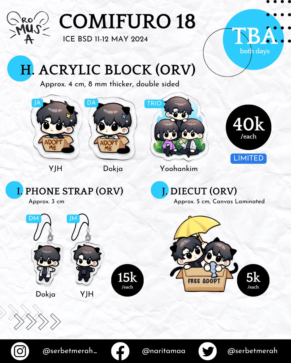 Serbetmerah's tweet photo. [Shares are appreciated❤️]

✨ ROMUSA CF18 PO Batch 1 is OPEN ✨

📍 Booth TBA
📆 Mar 25-31, 2024
🌷 Fandom: ORV
🛍️ OTS &amp; mail order
🔗 https://t.co/KNN9UONZKA
‼️ GO please DM first

Other catalogs in reply. Thank you!
#comifuro18 #cf18 #warungorv #comifuro18catalogue https://t.co/9M6VmfWCKV