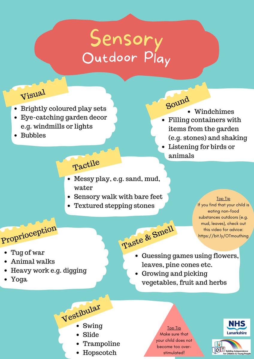 If you would like to incorporate some sensory elements into your child’s outdoor play, here are some different ways to do this: