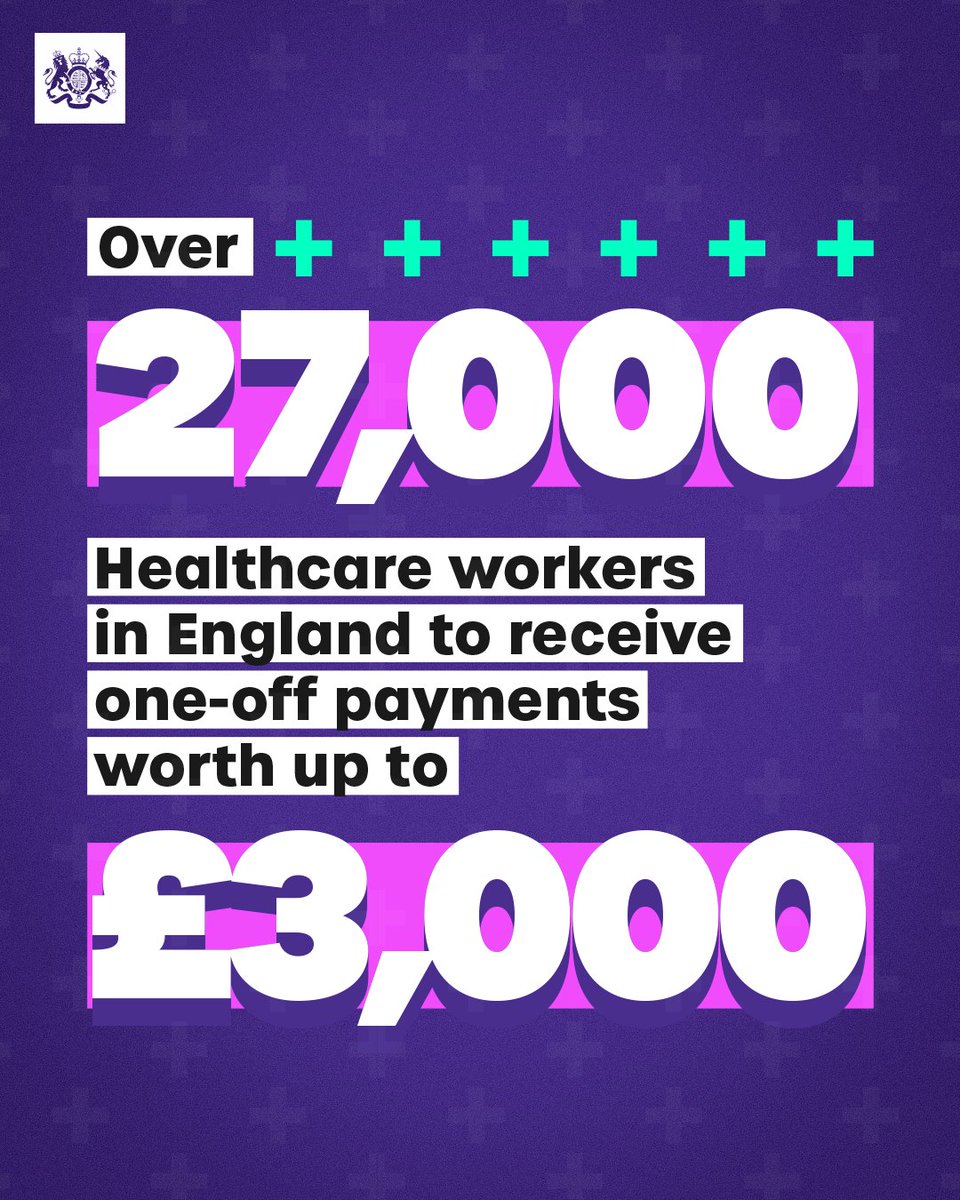 As part of the NHS pay deal for 23/24 and in recognition of the vital role they play in supporting patients & the NHS, thousands of eligible staff — from community nurses to cleaners — at non-NHS organisations will soon receive two one-off payments. More: gov.uk/government/new…