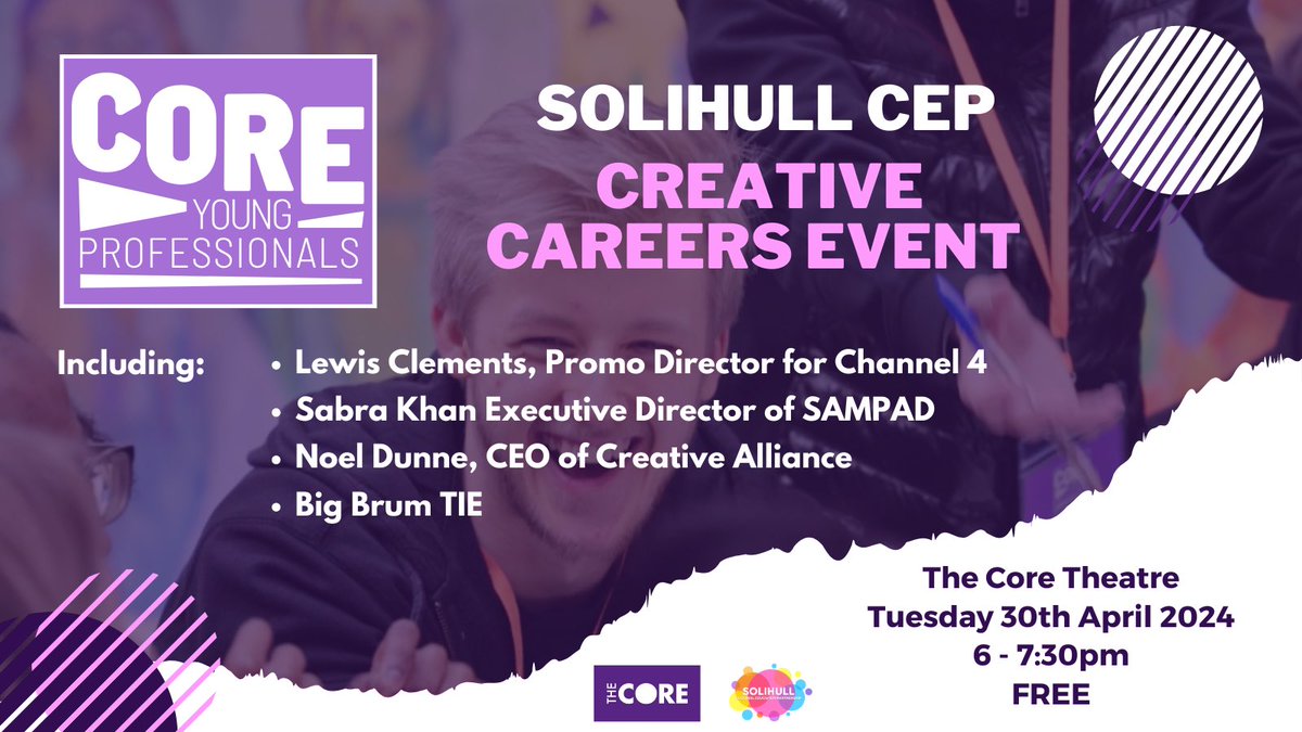 Interested in a career in the creative industries? Join us at @coretheatresol on 30th April for our Creative Careers event! Speak to professionals, find out about the range of roles and pathways and hear about the latest opportunities for your career! 🎟️ thecoretheatresolihull.co.uk/whats-on/all-s…