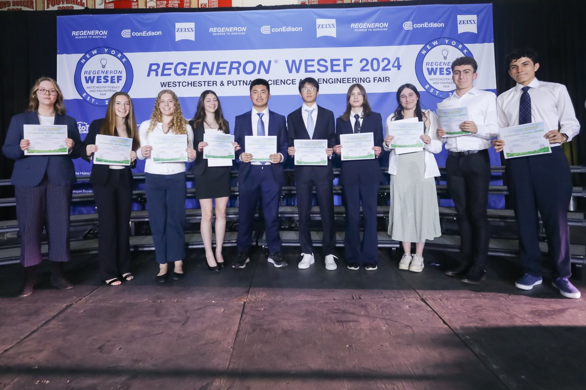 Two Ossining Science Research juniors scored in the top of the fair at #RegeneronWESEF and will advance to the @GeniusOlympiad in Rochester this spring! Congratulations Reese Caparelli and Vincent Chen! #OPride