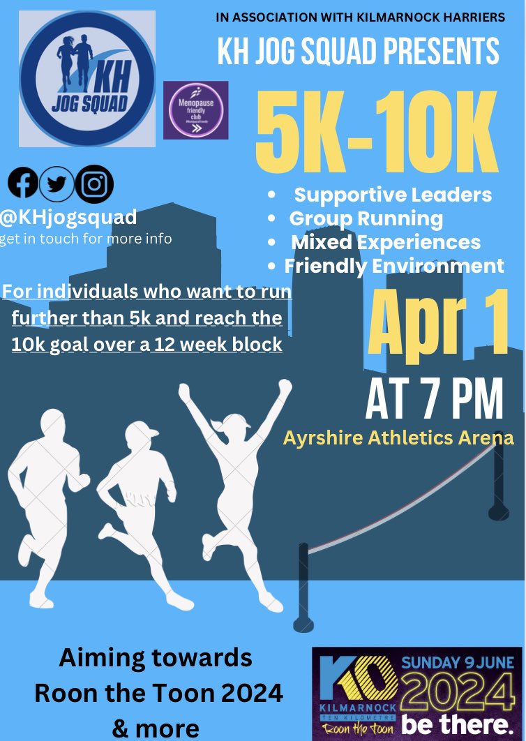 1 WEEK TO GO!! with 76 days until Roon The Toon if you are interested in our group then please drop us a message for more info and we will get you signed up ￼ 📍Ayrshire Athletics Arena ￼🕖7-8pm Get sharing!!