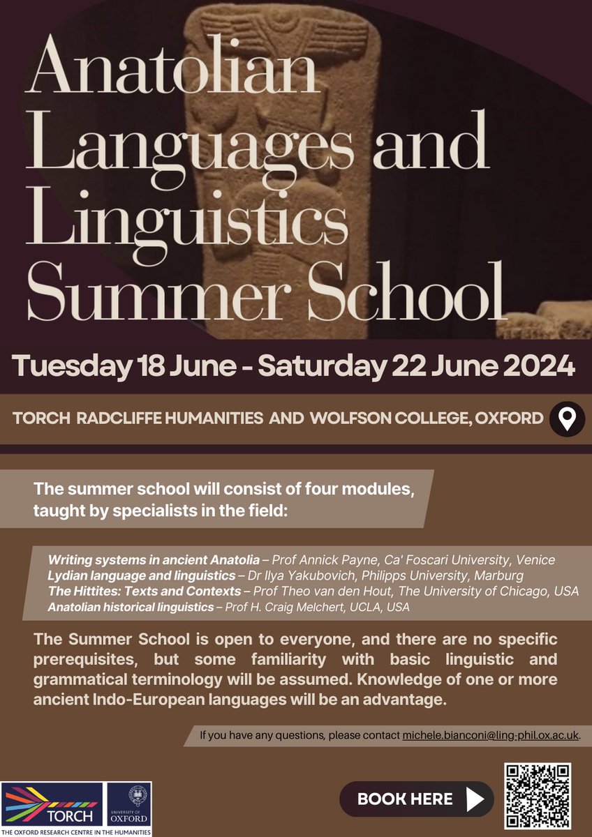 adyates's tweet image. I was reminded yesterday of a fantastic upcoming opportunity for aspiring Anatolianists/IEists: Oxford’s Anatolian Languages and Linguistics Summer School! A neat chance to learn from some of the best — and registration is now open!