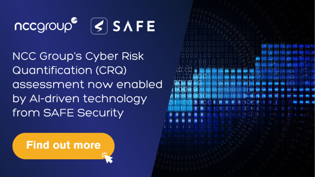 NCC Group's Cyber Risk Quantification (CRQ) assessment now enabled by AI-driven technology from SAFE Security bit.ly/3TQGLeA