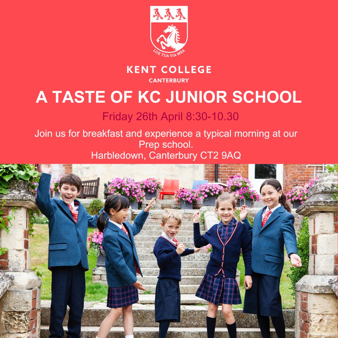 Join us on 26th April 8:30-10.30am to experience a taste of Kent College Junior School 🏫🌳 Book your place here👇 ow.ly/w0fj50R0VbE