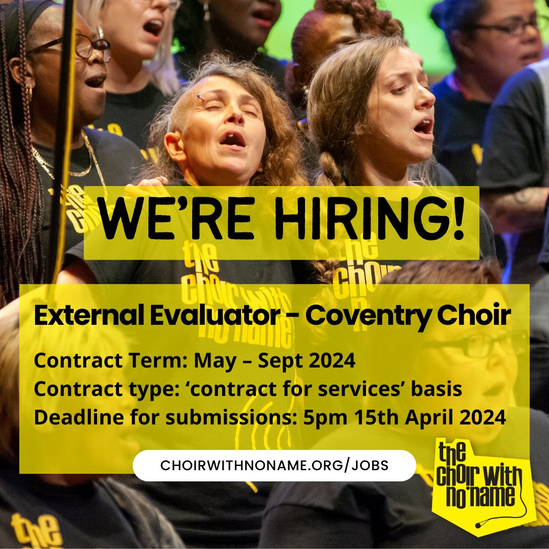 📢We're Hiring! We've got three exciting new opportunities to join the team - Development Manager, Community Participation Manager and External Evaluator for our Coventry choir. Check out our website for more details and please share! #jobs choirwithnoname.org/jobs