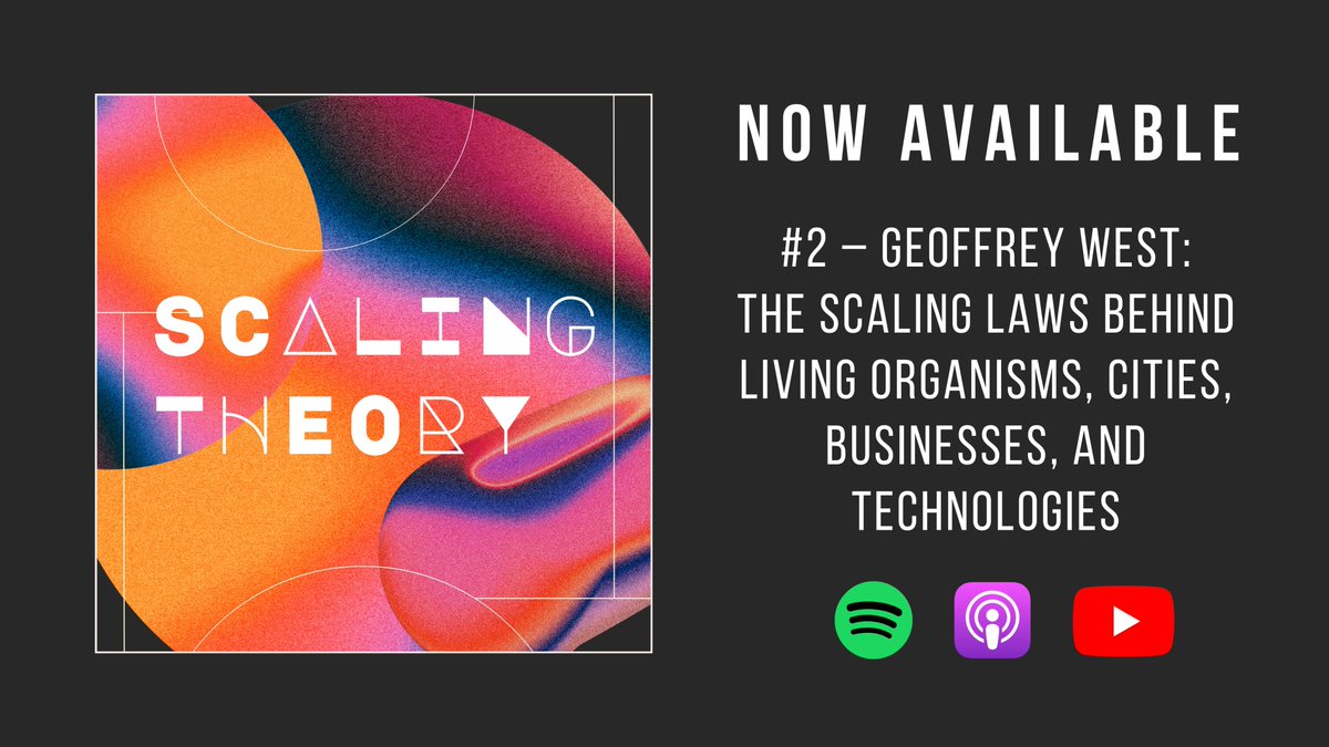 Episode 2 of the Scaling Theory podcast is now available. My guest is Geoffrey West, physicist and former president of the @sfiscience. By the end of this episode, you will know more about the power law behind the heartbeat of all mammals, the number of patents and crime in big…