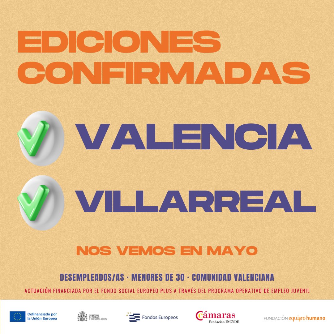 Hoy os podemos confirmar las dos primeras ediciones presenciales de Se Buscan Héroes en Valencia. Empezarán en Mayo en Valencia y Villarreal y tenemos muchas cosas preparadas para que encuentres ese trabajo que buscas.

Inscríbete en sebuscanheroes.es