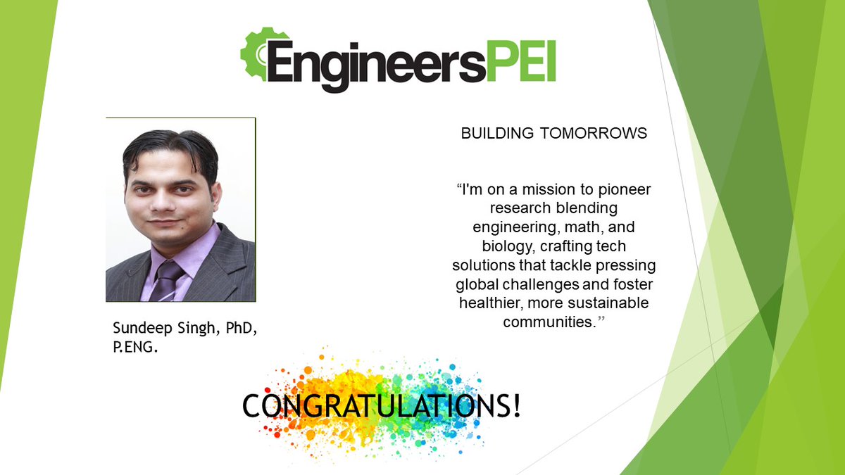 In the final week of National Engineering Month, we are celebrating our new P.Eng. registrants!  Meet Dr. Sundeep Singh, P.Eng., tenure-track, assistant professor at the UPEI Faculty of Sustainable Design Engineering.  Congratulations!!