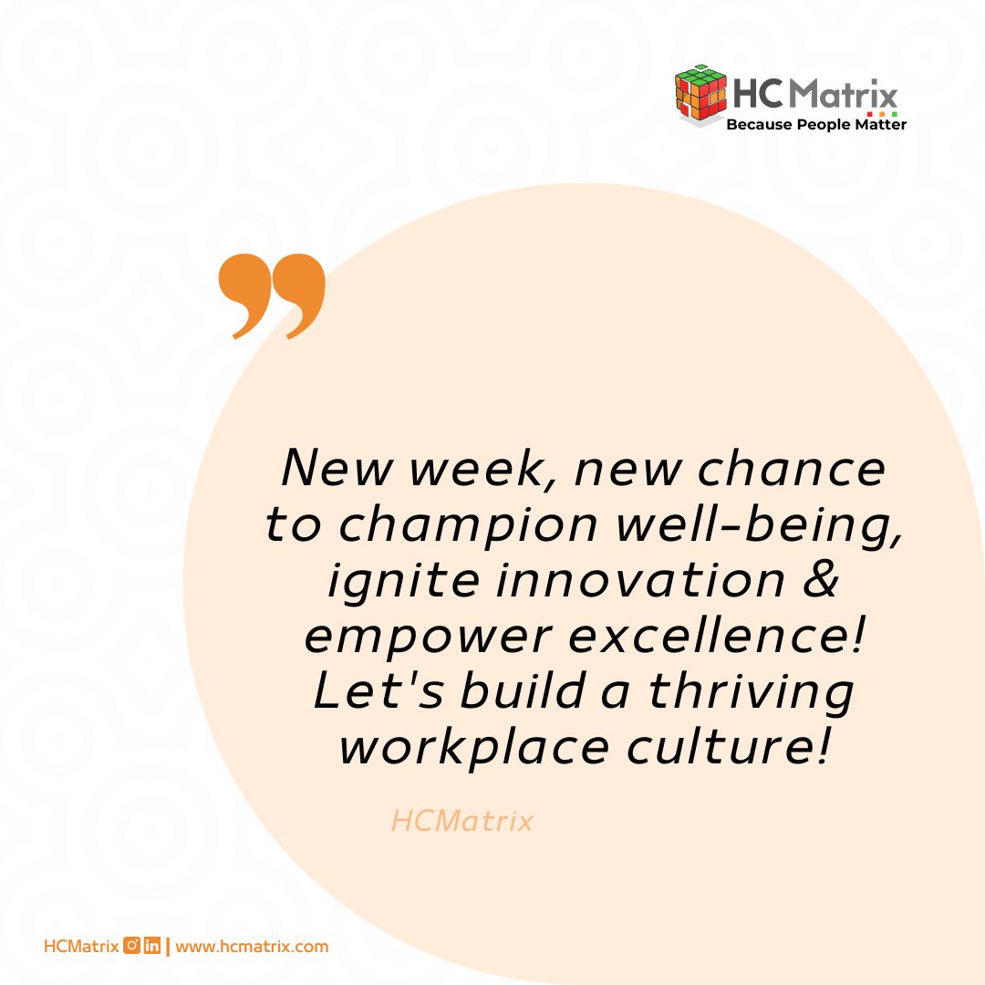 A new week unfolds, brimming with possibilities to cultivate a thriving workplace culture. Let's leverage our expertise to champion employee well-being, ignite innovation, and foster a dynamic environment where everyone feels valued and empowered to excel. #HRMotivation