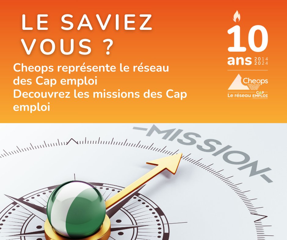 Cheops, conseil national et handicap des organismes de placement spécialisés, créé en 2014 fête ses 10 ans ! 🎉L’occasion d’en savoir plus sur Cheops, le réseau Cap emploi ! 
  ❓Le saviez vous ?
Cheops représente les Cap emploi acteurs du service public de l’emploi