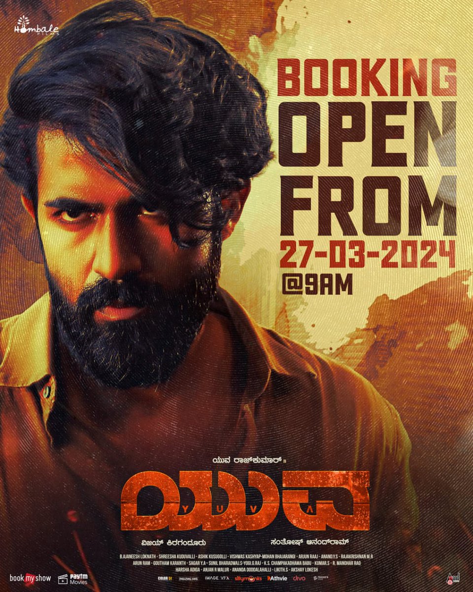Get ready for an action-packed ride, #YUVA in theaters from March 29th!

Bookings open from March 27th at 9 AM 💥

In Cinemas From 𝐌𝐚𝐫𝐜𝐡 𝟐𝟗𝐭𝐡! 

@santhoshAnand15 @yuva_rajkumar @VKiragandur @hombalefilms @HombaleGroup @gowda_sapthami @AJANEESHB #VishwasKashyap…