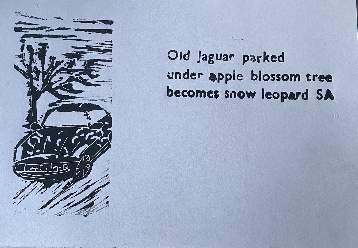 geoffsau's tweet photo. Trying out letterpress and linocut to illustrate some of Simon Armitage Blossomise haikus https://t.co/77VvjyPXFn
