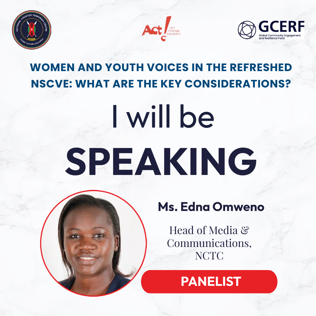 .@nyatichiasanga from @NCTC_Kenya will be speaking in the upcoming Space on March 28, 2024. 🔊Women and Youth Voices in the Refreshed NSCVE: What are the Key Considerations? ⏲️ Thursday, March 28, 2024 🕖 4:00PM - 6:00PM 🔗x.com/i/spaces/1vOxw… #NSCVEReview @tendasasa…