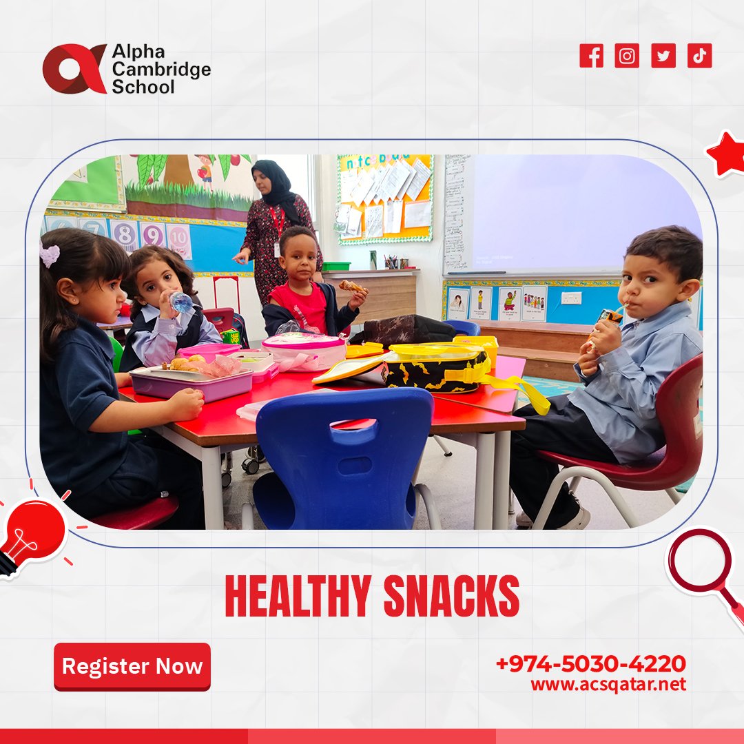 Nutritious snacks are an essential energy source that helps kids stay focused and pay attention in class. They supply the energy required for prolonged focus, promoting academic engagement and learning.

#snacks #snacksideas #tips #alphacambridgeschool #CambridgeSchool