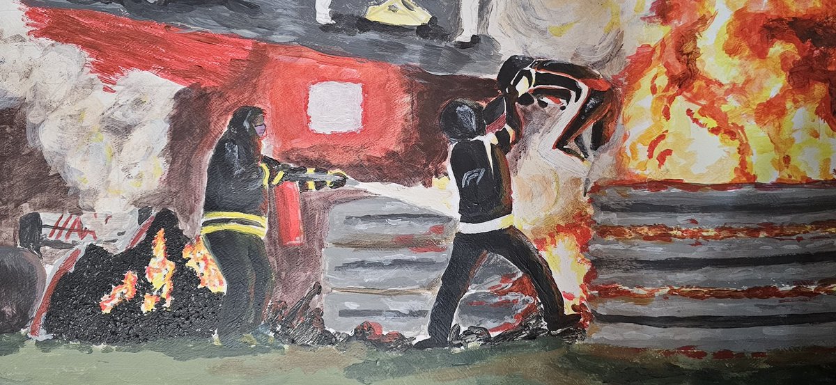 kenmascrossing's tweet photo. Painting the 2020 grosjean crash #f1twt #crash #BahrainGP #painting https://t.co/9a054FwXlq