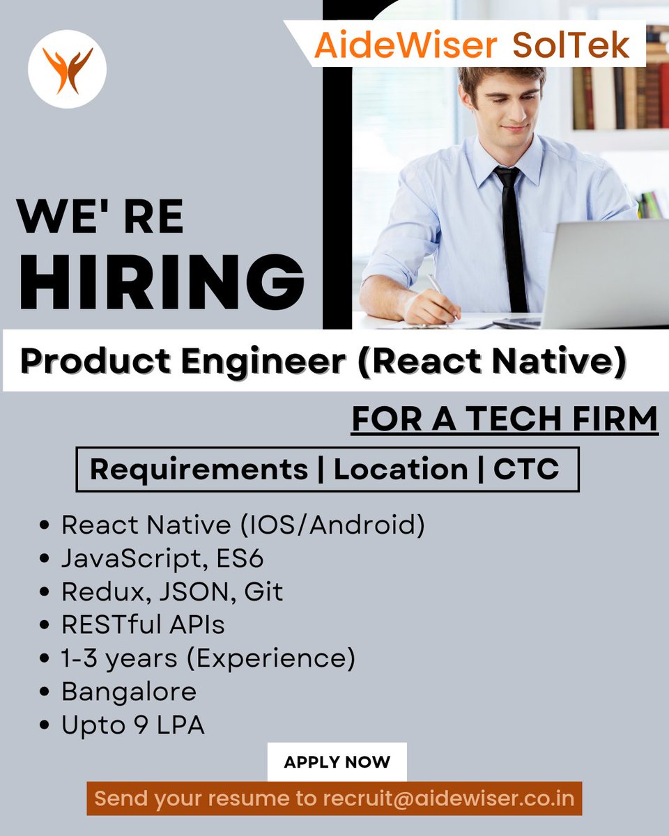 Hiring! Hiring! Hiring!
We are hiring a Product Engineer (React Native)!

#Recruitmentmatlabaidewiser

Send your resume to recruit@aidewiser.co.in

#AideWiser #productengineer #hiring
#Bangalore #HardikPandya #MoscowAttack #MASHIHO #Moscow #QueenOfTears #HappyHoli #Russia