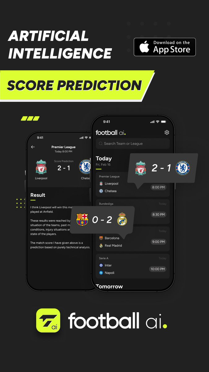 Match score predictions with artificial intelligence, download now on App Store!

apps.apple.com/tr/app/footbal…