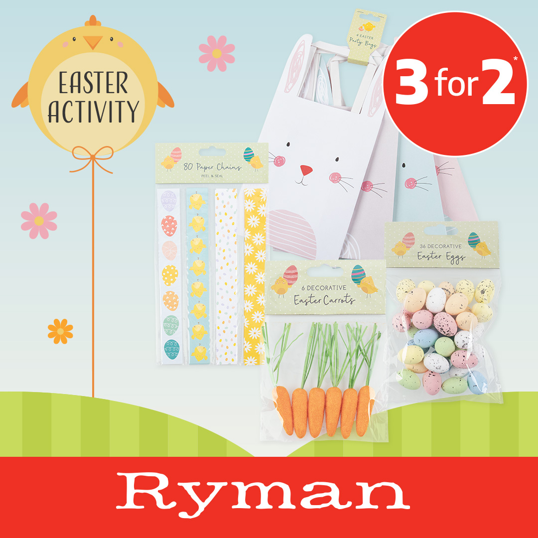 Crack open savings this Easter: 3 for 2 at @Ryman on all your holiday essentials!🐣