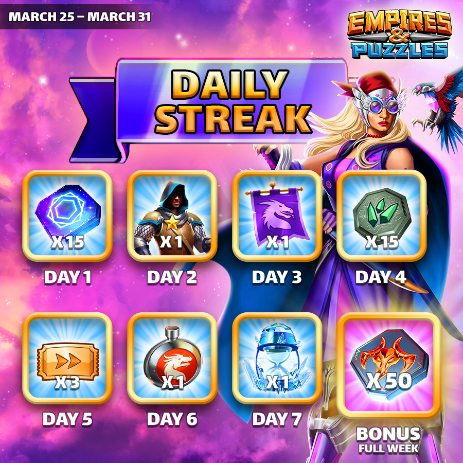 🥳 New week, new Streak 🎉 🎁 Go claim your free daily gift now at 👉 empiresandpuzzles.com