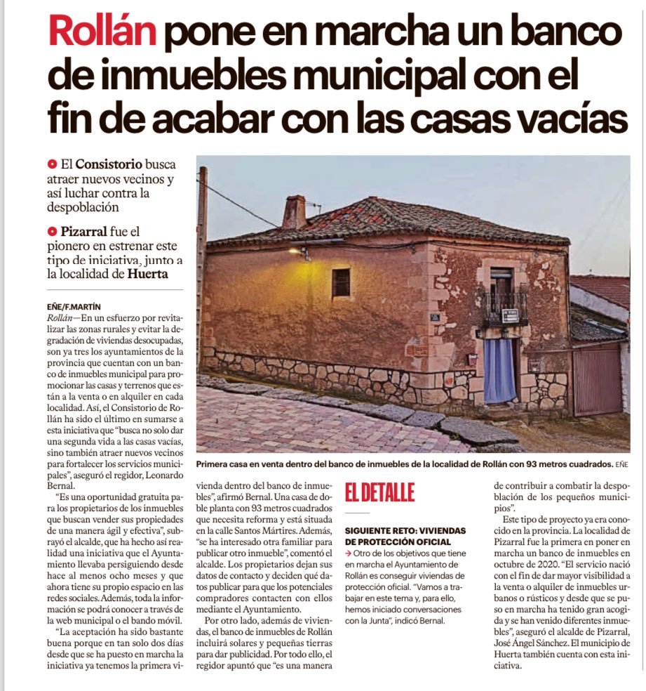 En Rollán, un municipio de la provincia de #Salamanca, se ha desarrollado un banco de inmuebles municipal.

Grandes iniciativas que ayudan a salvar nuestros pueblos.

<a href="/bernalsala/">Leo</a>