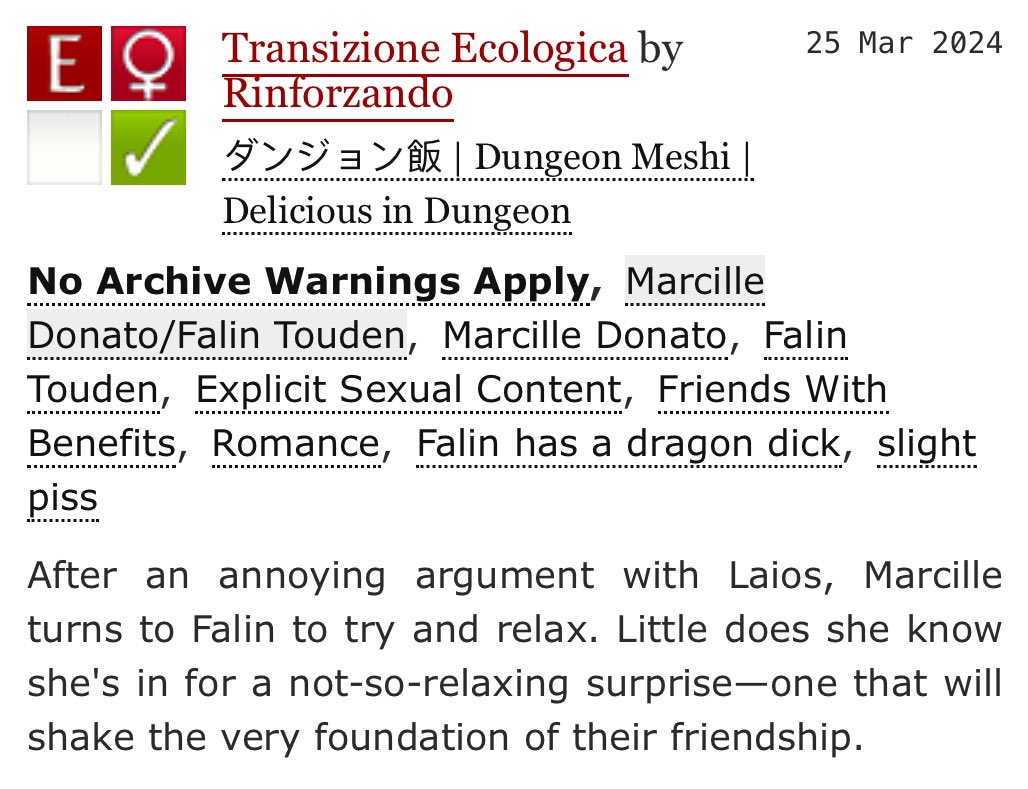 💛 Transizione Ecologica 💛 Marcille/Falin #farcille 🔗 archiveofourown.org/works/54715615 Rating: 🔞 Explicit/NSFW 🔞