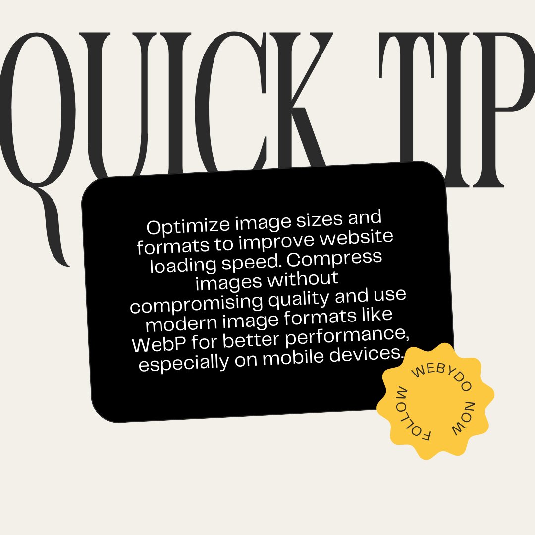 webydo's tweet image. 🚀 Quick Tip: Boost your website's loading speed by optimizing image sizes and formats! Compress wisely and embrace modern formats like WebP for lightning-fast performance, especially on mobile. ⚡️🖼️
#WebOptimization #ImageCompression