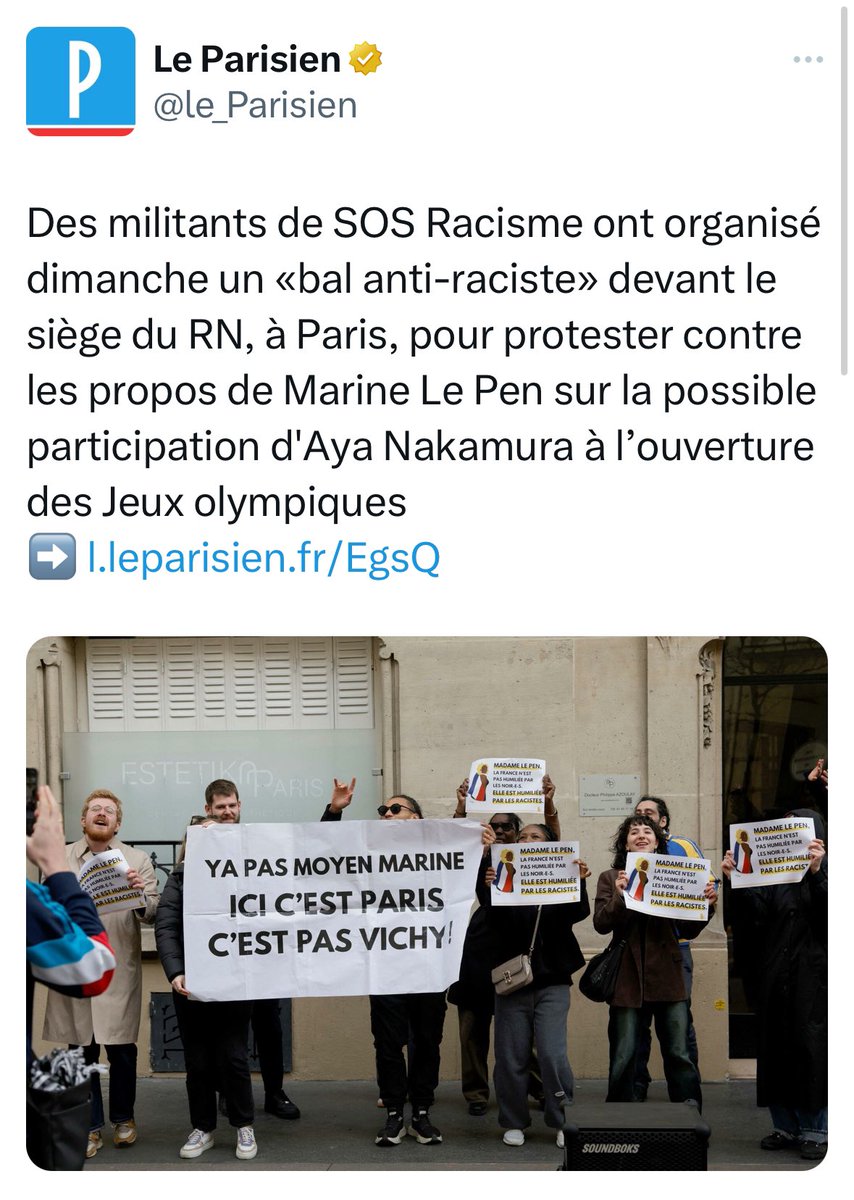 Aguilera_Fred's tweet photo. Vichy est une ville historiquement ouverte sur le monde et sur l’ensemble des cultures. Ce slogan est ridicule et insultant. 

Si @AyaNakamuraa souhaite faire un concert à Vichy, nous serons très heureux de l’accueillir. Les occasions ne vont pas manquer pour l’accueillir. Par exemple, avec le passage de la flamme olympique à Vichy pour la fête de la musique ou alors à l’occasion de la présence dans notre ville de 22 délégations olympiques et paralympiques venant du monde entier pour la préparation des JO2024. 

Merci à @SOS_Racisme d’arrêter cet amalgame absurde.