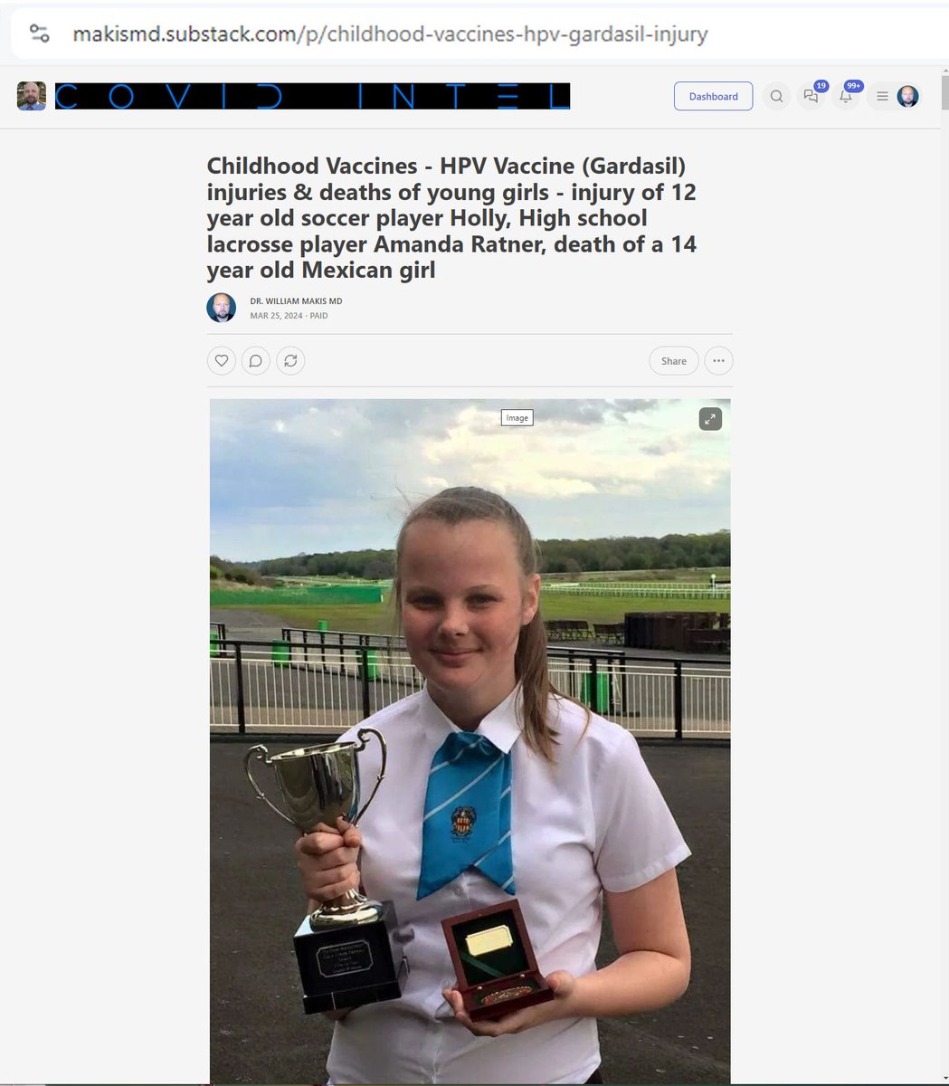 MakisMedicine's tweet image. NEW ARTICLE: Childhood Vaccines - HPV Vaccine (Gardasil) injuries &amp;amp; deaths of young girls - injury of 12 year old Newcastle, UK soccer player Holly, US High school lacrosse player Amanda Ratner, and death of a 14 year old Mexican girl in Spain

Newcastle, UK - Holly, was an…