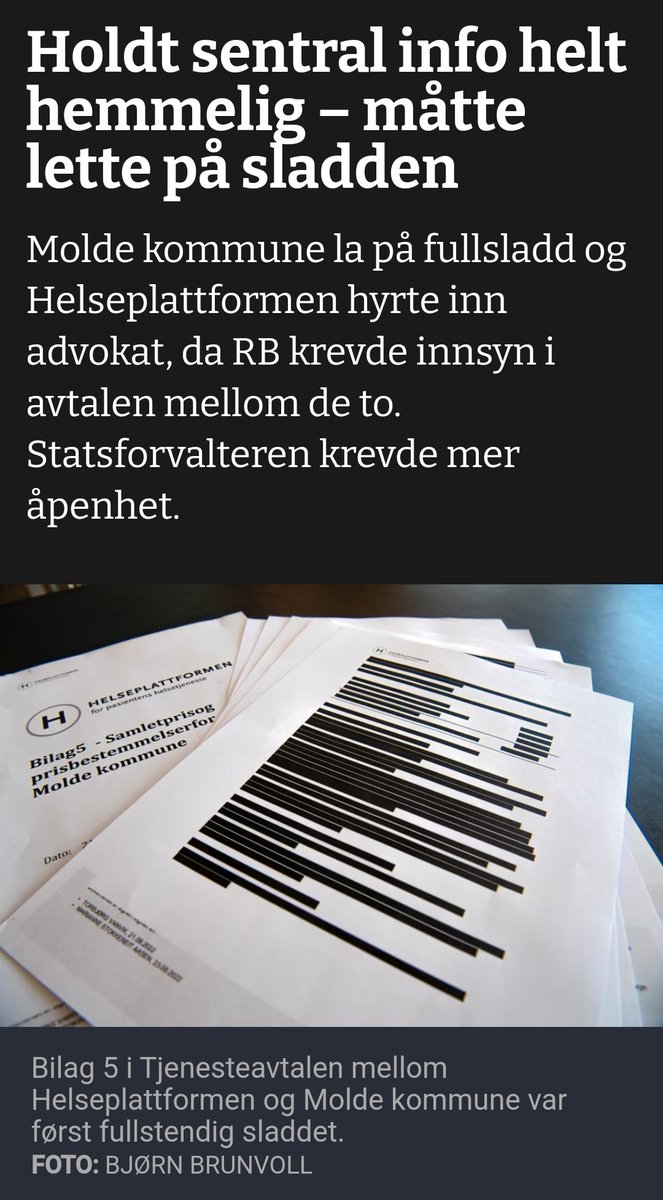 Helseplattformen ønsker selvsagt fullt hemlighold om alt. Ikke rart når det er mye man ønsker å skjule.

rbnett.no/nyheter/i/3El7…