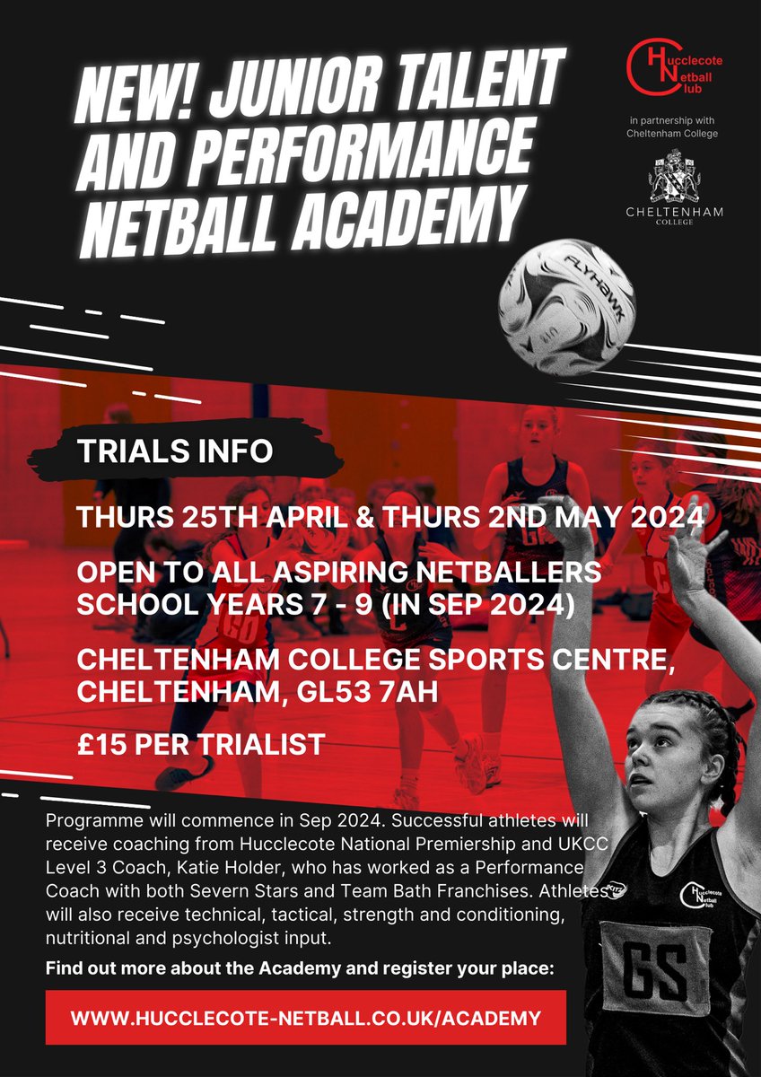 Huccleote are very proud to announce a new Junior Talent & Performance Academy starting in September. Trials will be held shortly and this exciting opportunity is open to school years 7-9. Use the link to apply ⬇️ hucclecote-netball.co.uk/academy/ #talent #performance #netball