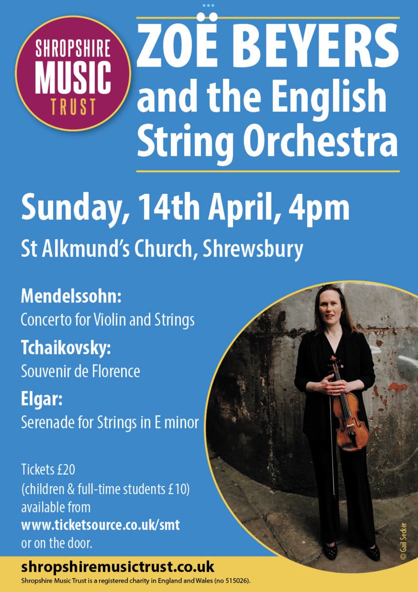 TICKETS ARE NOW ON SALE for @ZoeBeyersViolin and the English String Orchestra, made up of strings from the @EnglishSymphony. We’re thrilled to have such fabulous musicians playing for us live @StAlkmunds in Shrewsbury. For more information and to buy tickets see link in bio.