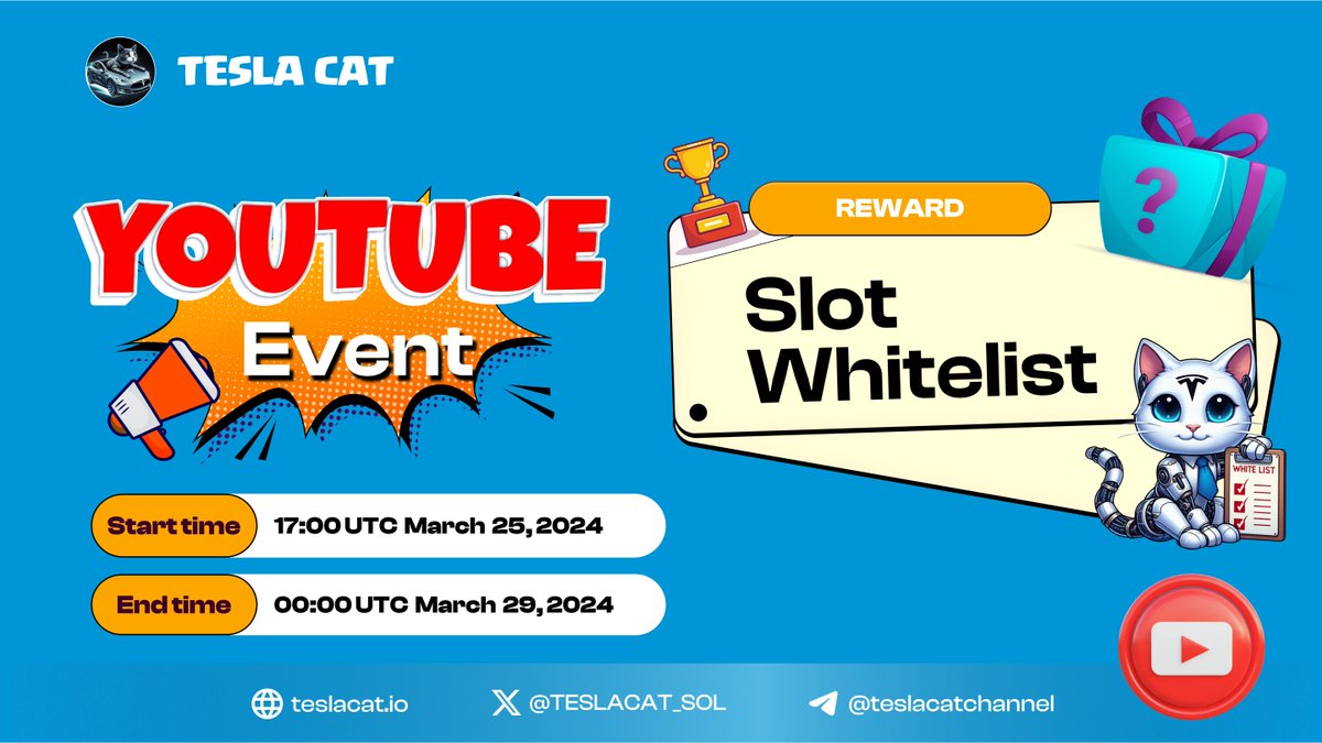 📢 TESLACAT YOUTUBE CONTEST - REVIEW #TESLACAT AND GET WHITELISTED, WHY NOT?

With over 2 billion monthly active users, YouTube stands as the world's largest video platform. Utilizing YouTube for marketing is a key component of our strategy, and we'd be delighted to see our