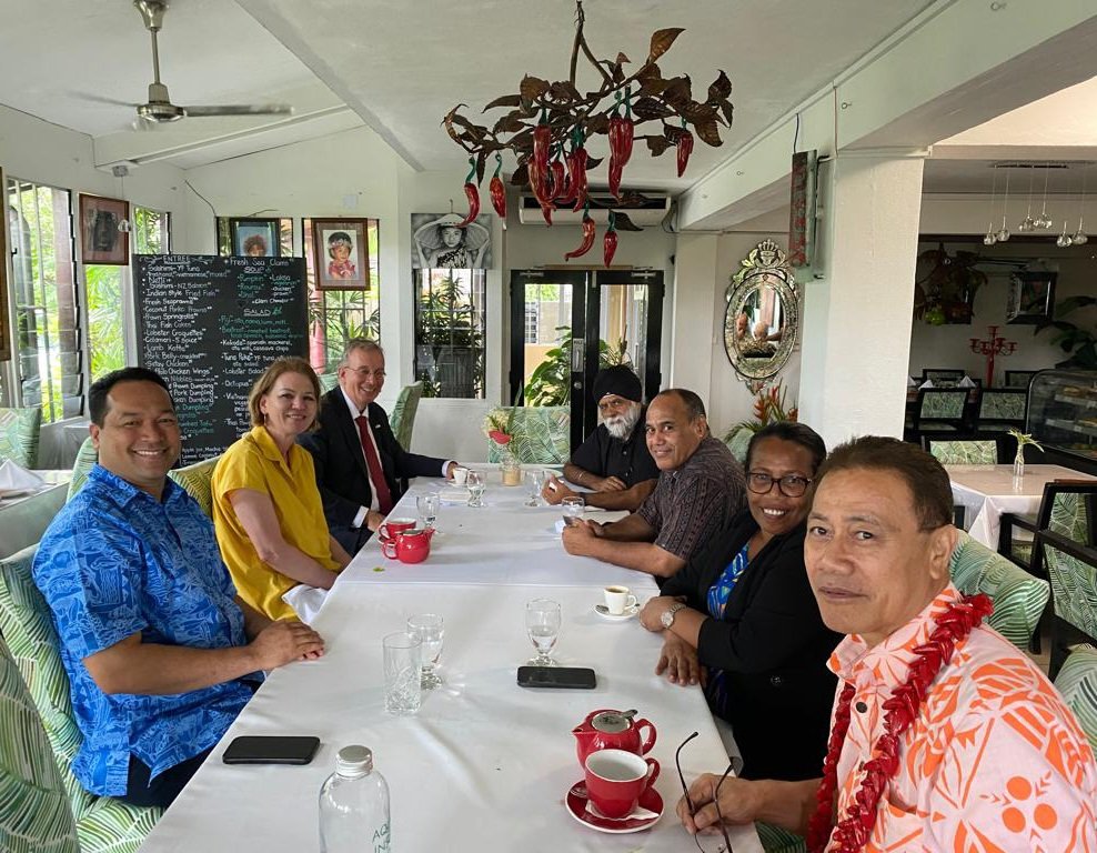 Enriching meeting today with representatives of #Nauru #Vanuatu #Samoa #Marshallislands and @pal_vcp sharing their insights on geopolitical topics in the region. Delved into collaborative solutions and mutual understanding for a stable and prosperous future. @GermanyPacific