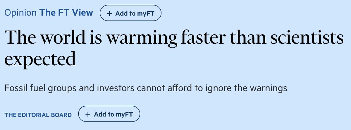 Estremisti ambientalisti? No, è l'editorial board del Financial Times che intima alle imprese petrolifere e agli investitori di cambiare le loro strategie per contenere i rischi dell'emergenza climatica. ft.com/content/6f8581…