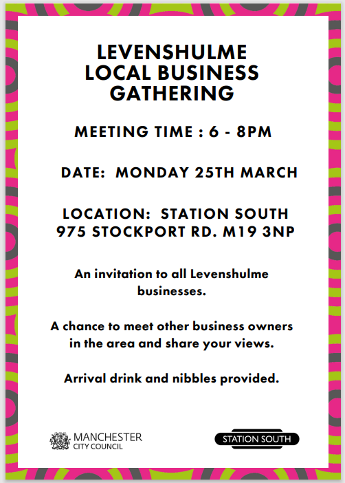 Do you own a business in Levenshulme? Join other business owners tonight at @stationsouth for a chance to share your views and network. Starts at 6pm.