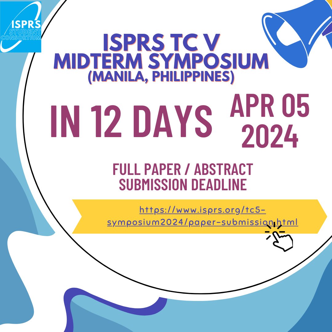 📢 ABSTRACT / FULL PAPER ALERT ‼️ Participating in ISPRS TC 5️⃣ Midterm Symposium? Don't forget your submission! (🔗 isprs.org/tc5-symposium2…) 🗓️ We will keep you posted on all the ISPRS TC Midterm Symposiums! So be sure to follow ISPRS SC!