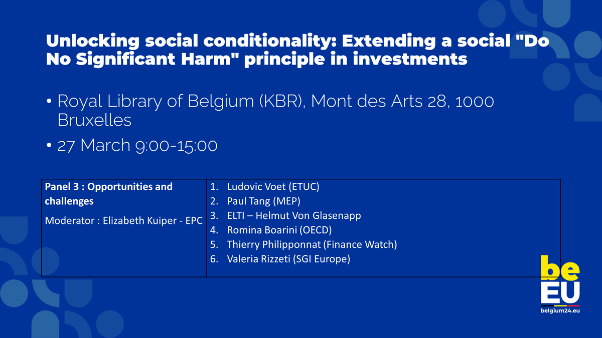 Honored to moderate a session at this weeks @EU2024BE Presidency Conference on how to encompass social objectives in EU legislation and funds in light of the next mandate #Elections2024 More about the panel and speakers below 👇