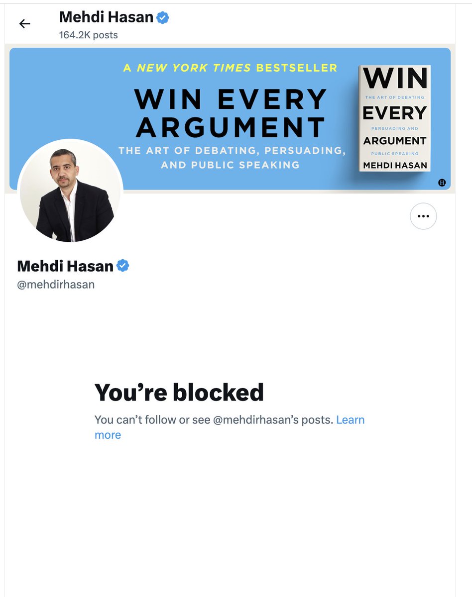 Seems I've been blocked by the author of “Win Every Argument — The Art of Debating”