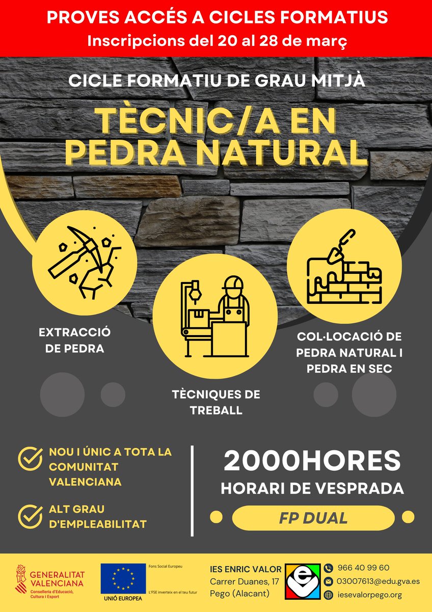 Oberta la inscripció a les proves d'accés a cicles formatius. Fins al 28 de març.
portal.edu.gva.es/03007613/2024/…