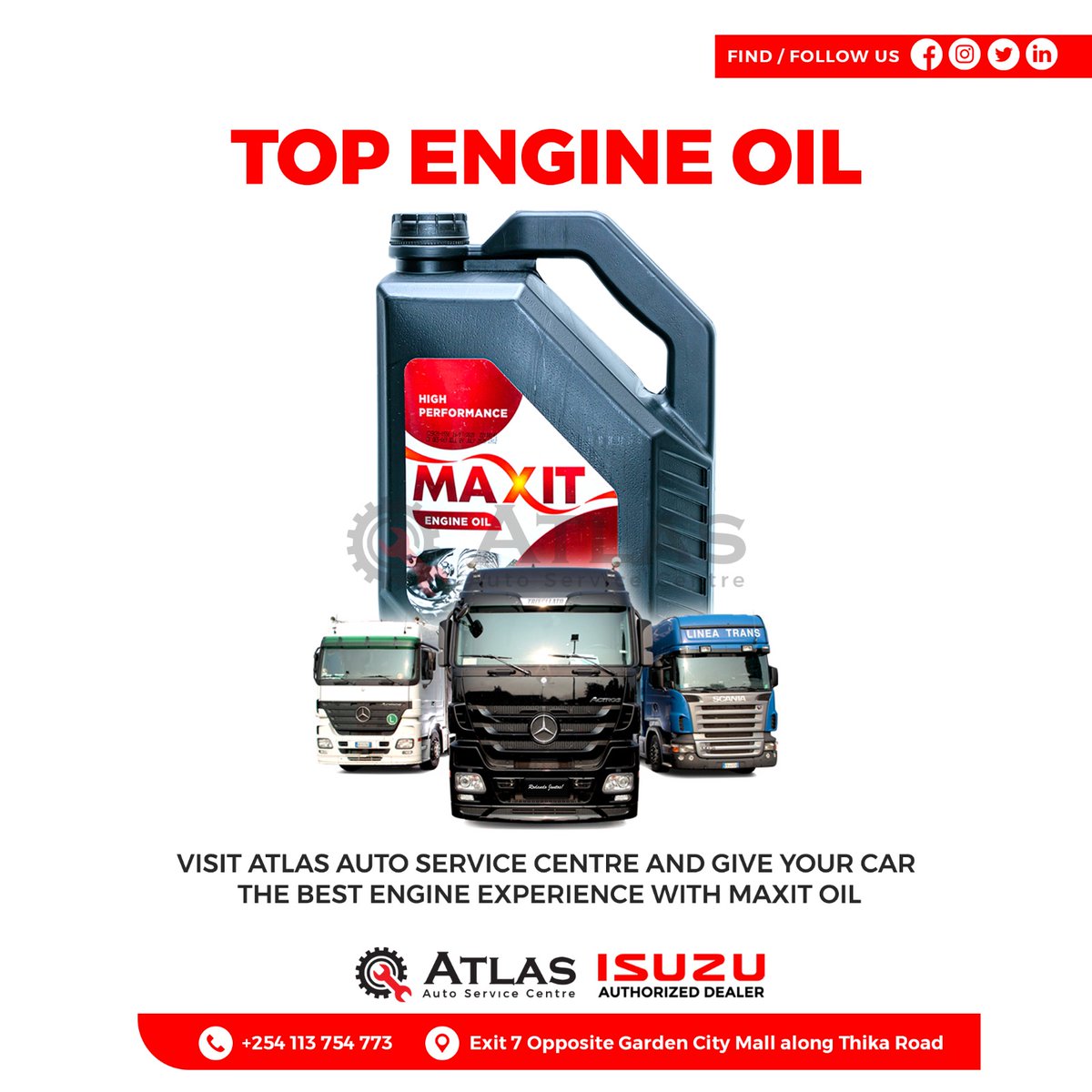 Experience peak performance with the top engine oil choice! 🚗⚙️Visit @Atlasautocentre and treat your car to the ultimate engine care with Maxit Oil. Smooth rides await!#howcanwehelp #garage #isuzu #MaxitOil #EngineCare #SomeoneTellNakhumicha  #DoctorsStrikeKE #JKIA