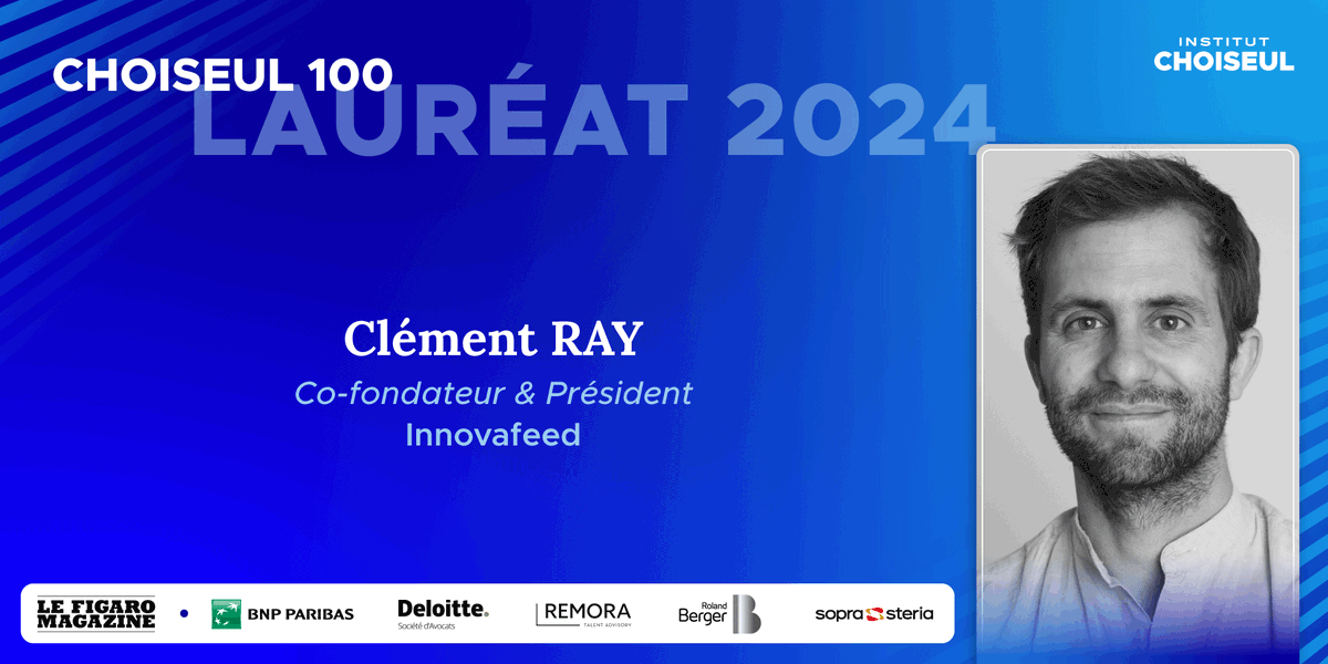 🏆 Clément Ray, CEO of @Innova_feed, secured a spot in the Choiseul 100 ranking for 2024, now ranking in the top 25! The @instchoiseul 100 celebrates the pivotal role of young leaders like Clément in driving an innovative, resilient, and sustainable French economy.