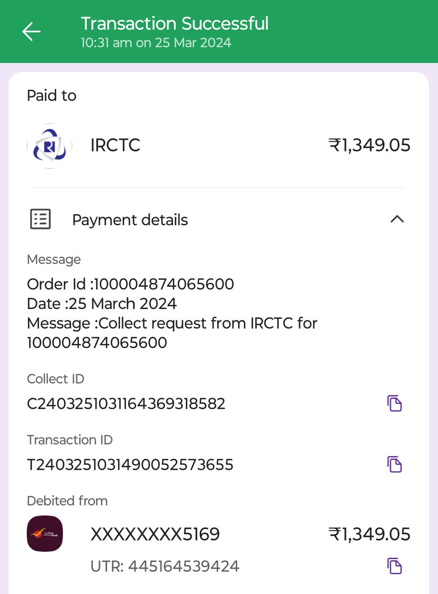 mssitapuri's tweet photo. @IndiaPostOffice These are two transactions done by me on @IRCTCofficial to book a tatkal ticket, 1 ticket was amount of 1883.6. 2 nd ticket was 1349.05. Amount was debited from my account but ticket was not issued, please refund it as soon as possible. @RailMinIndia https://t.co/phFRMMJJ2O