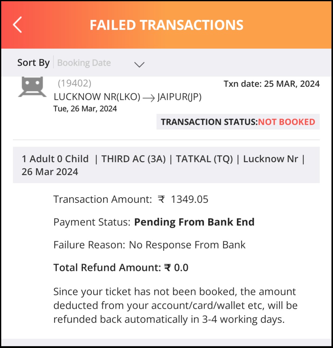 mssitapuri's tweet photo. @IndiaPostOffice These are two transactions done by me on @IRCTCofficial to book a tatkal ticket, 1 ticket was amount of 1883.6. 2 nd ticket was 1349.05. Amount was debited from my account but ticket was not issued, please refund it as soon as possible. @RailMinIndia https://t.co/phFRMMJJ2O
