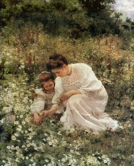 Hermann Seeger (1857–1945, German genre and landscape painter) - Picking Daisies, c.1905