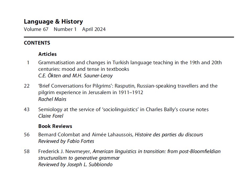 The first 2024 issue of Language & History is now online and on its way to the printers - happy reading, everyone! 😀📚 #histlx @HenrySweetSoc 

tandfonline.com/toc/ylhi20/cur…