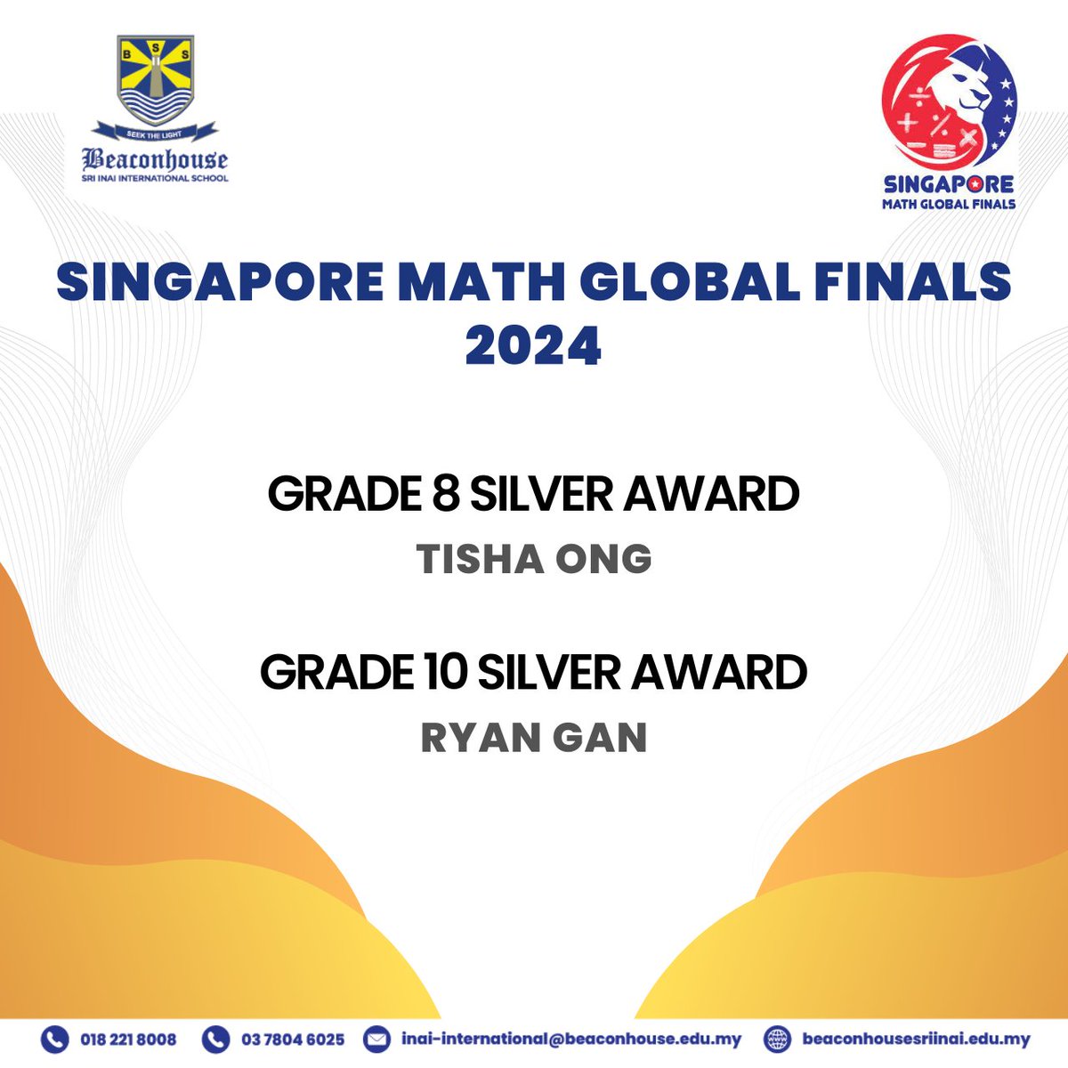 Congratulations to Tisha Ong for securing the Grade 8 Silver Award and Ryan Gan for securing the Grade 10 Silver Award in the Singapore Math Global Finals 2024. Well done!

#singaporemaths #pjschool #internationalschool #BSIIS